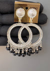 Round silver black moti jhumkas