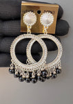 Round silver black moti jhumkas