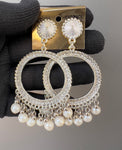 Round silver off white jhumkas