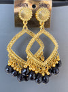 Goden square black beads jhumkas