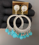 Round silver aqua blue jhumkas