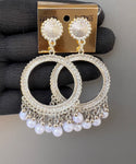 Round silver white moti jhumkas