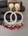 Silver Round maroon jhumka