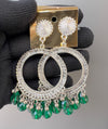 Round silver green jhumkas.
